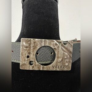 Vélez Wide Leather Statement Belt Sculptural Buckle Size 32